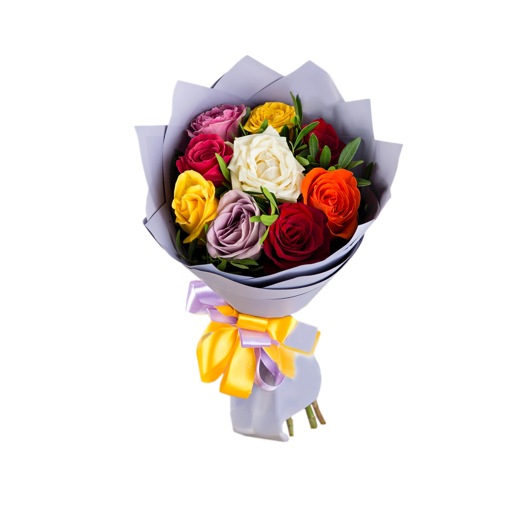 Букет из 9 разноцветных роз
