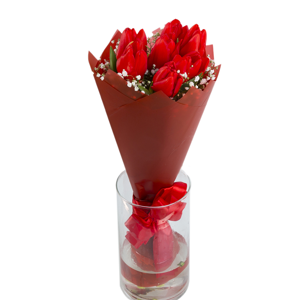 7 красных тюльпанов