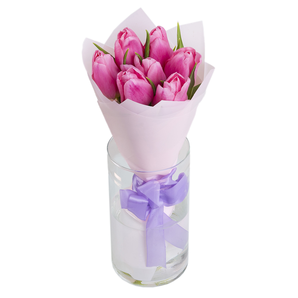7 розовых тюльпанов