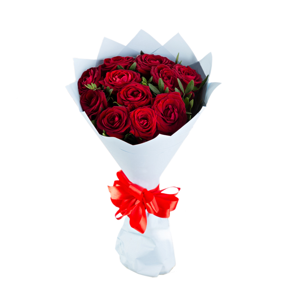 11 красных роз 50 см