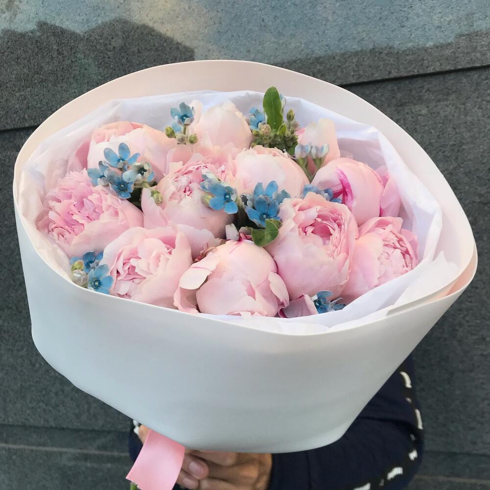 Букет из 11 нежно-розовых пионов