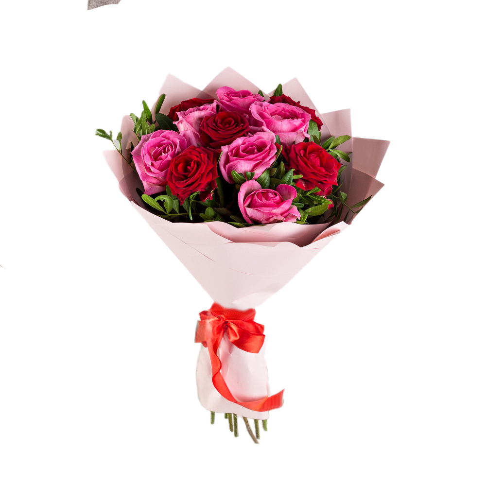 Букет из 11 разноцветных роз 50 см