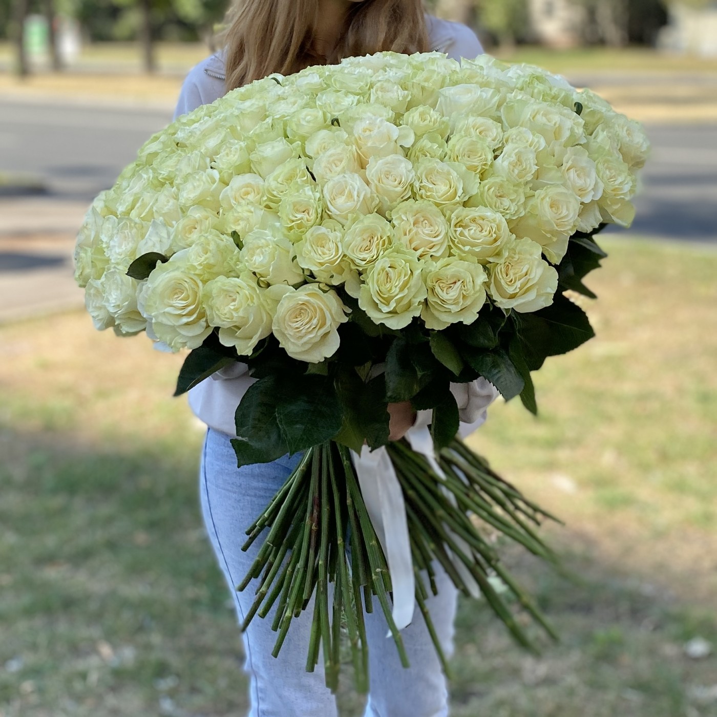 Букет из 151 белой розы premium 60 см