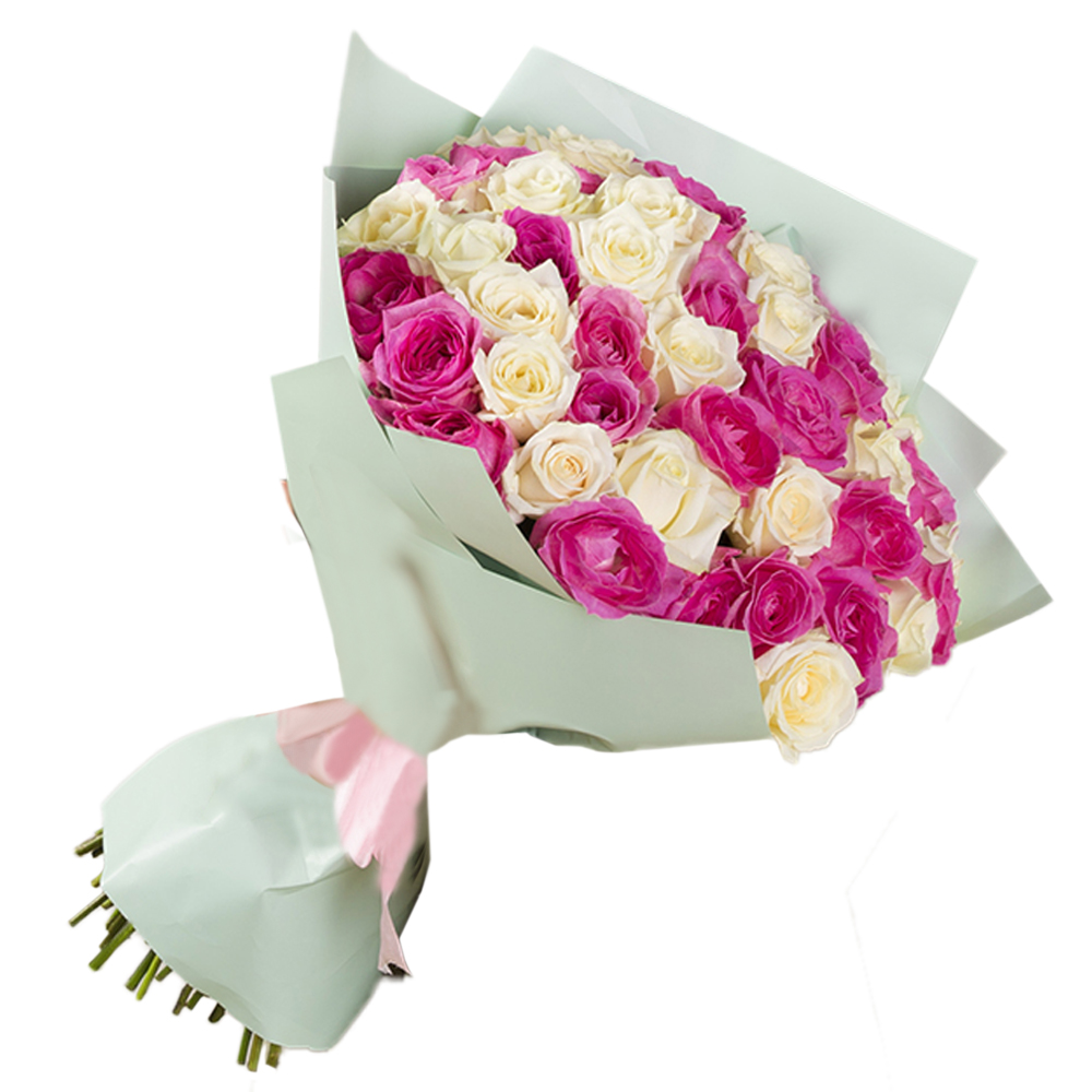 Букет из 51 разноцветной розы 50 см