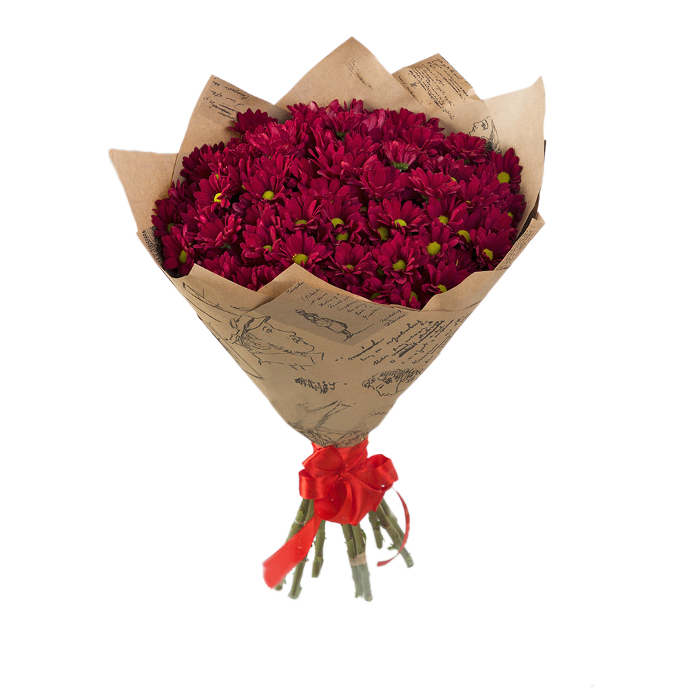 Букет из 15 красных хризантем