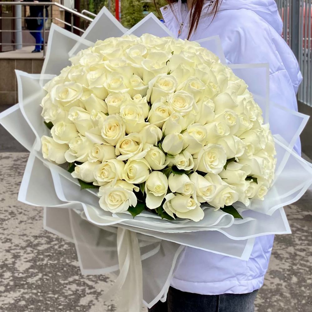 101 белая роза Premium 50 см.