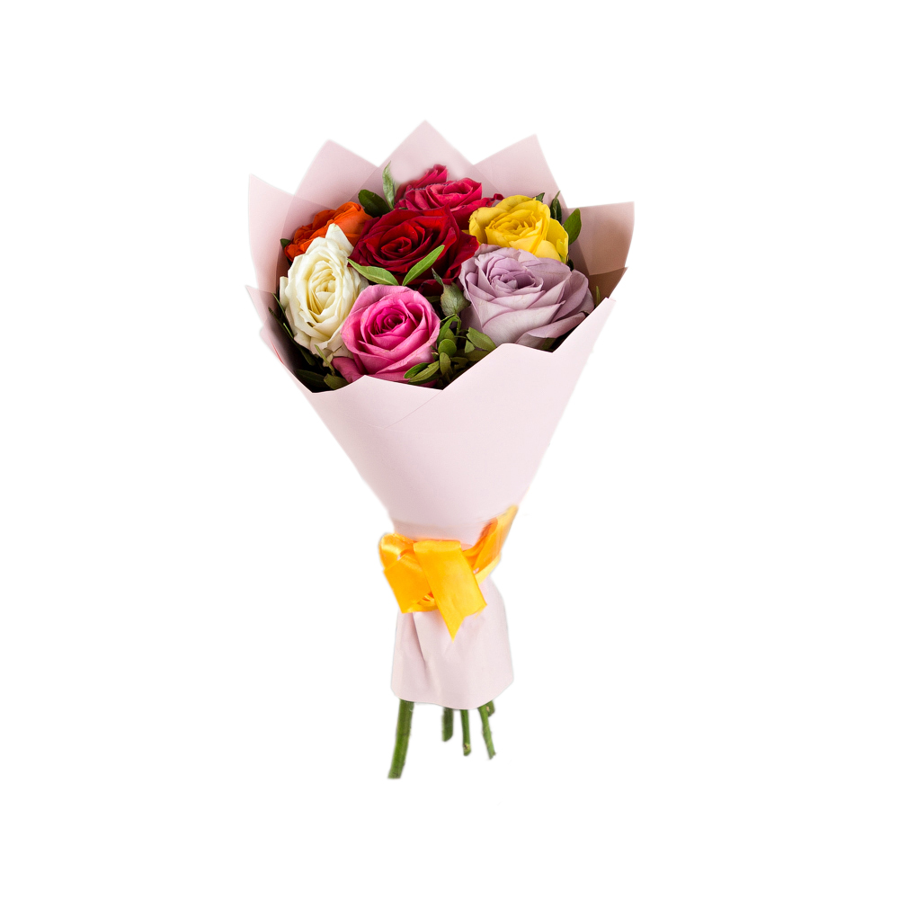 Букет из 7 разноцветных роз