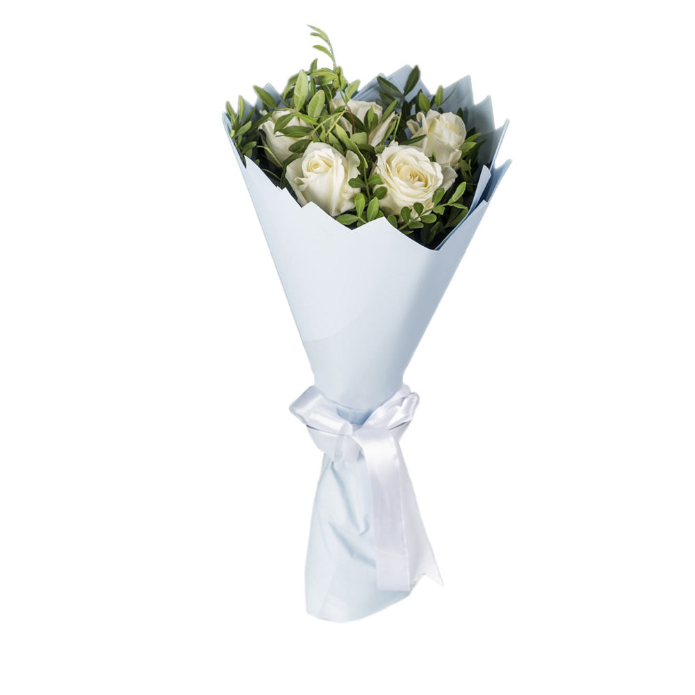 Букет из 5 белых роз 50 см