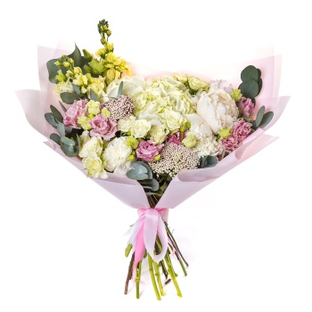 Букет из эустом, пионов и роз