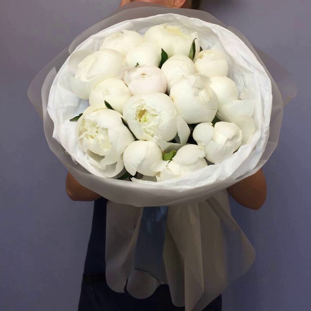 Букет из 15 белых пионов