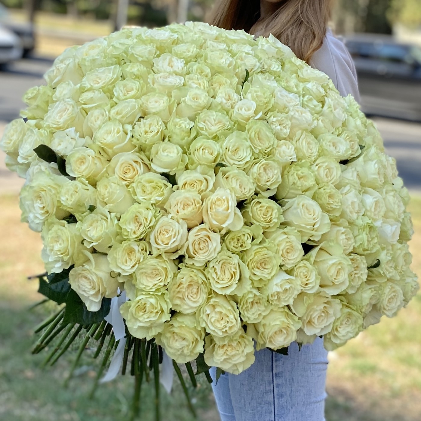 Букет из 151 белой розы premium 60 см