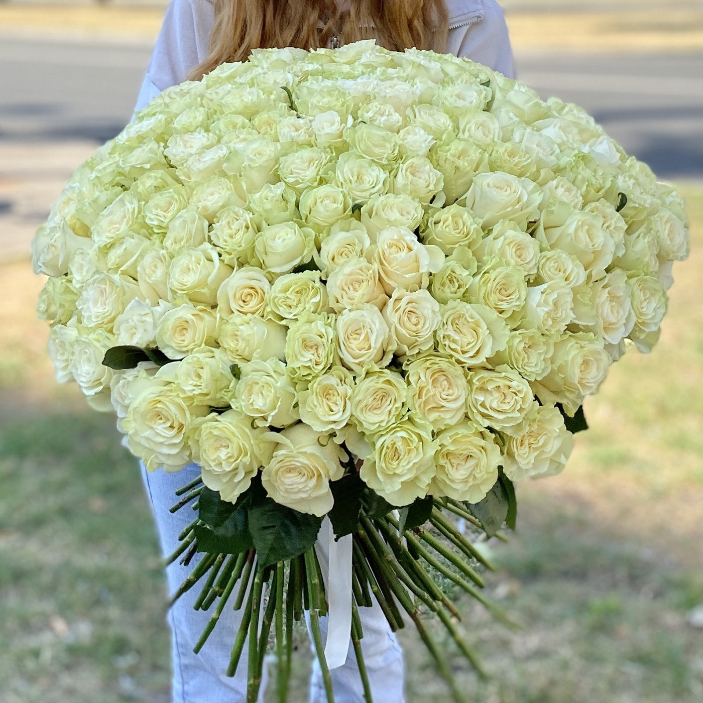 Букет из 151 белой розы premium 60 см