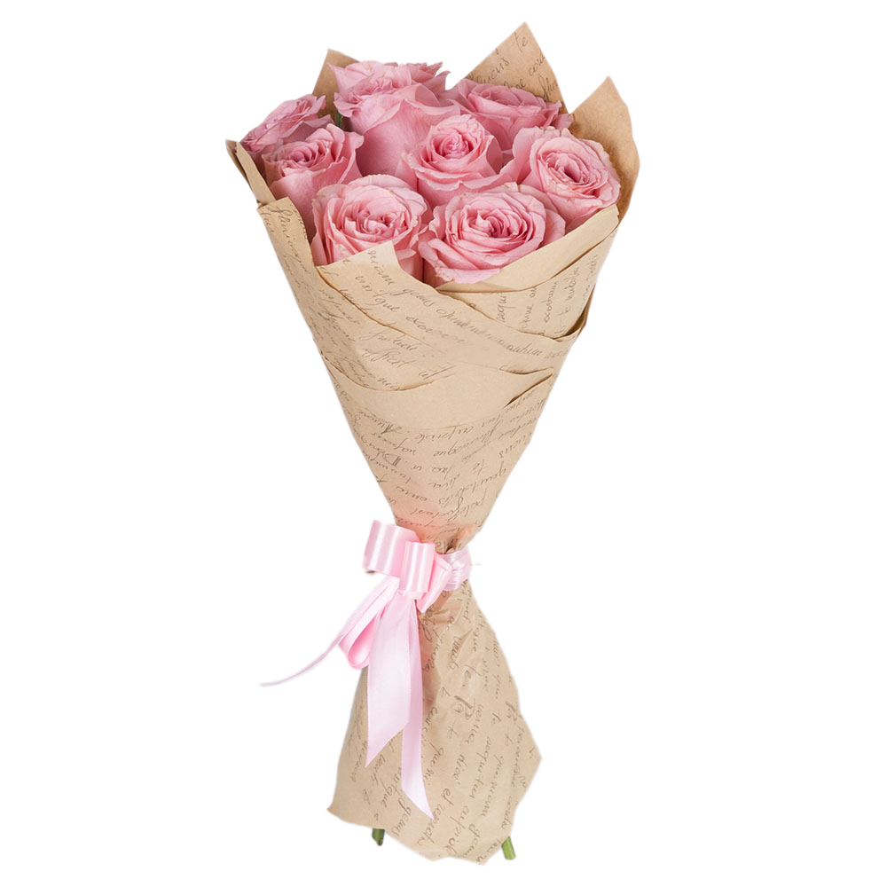 9 розовых роз Premium 50 см