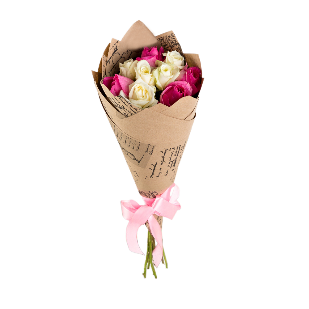 Букет из 9 разноцветных роз 50 см